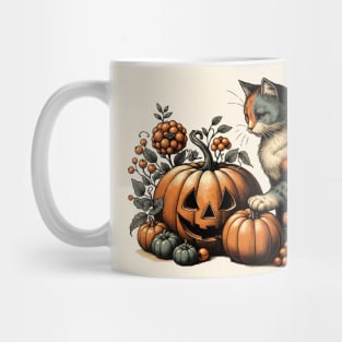 Vintage Halloween Cat and Pumpkin Mug
